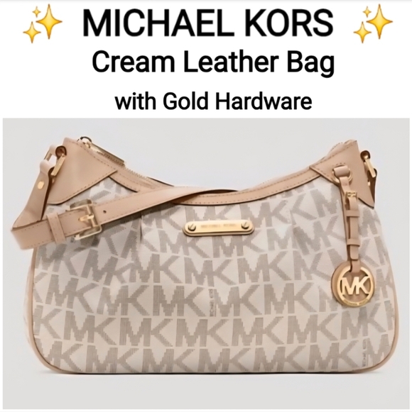 Michael Kors Cream Leather Shoulder Bag with Gold Hardware - Picture 16 of 16